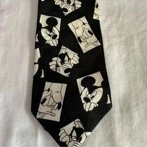 Vintage Disney Mickey Mouse Tie Mickey Unlimited Goofy Donald Duck Silk Black